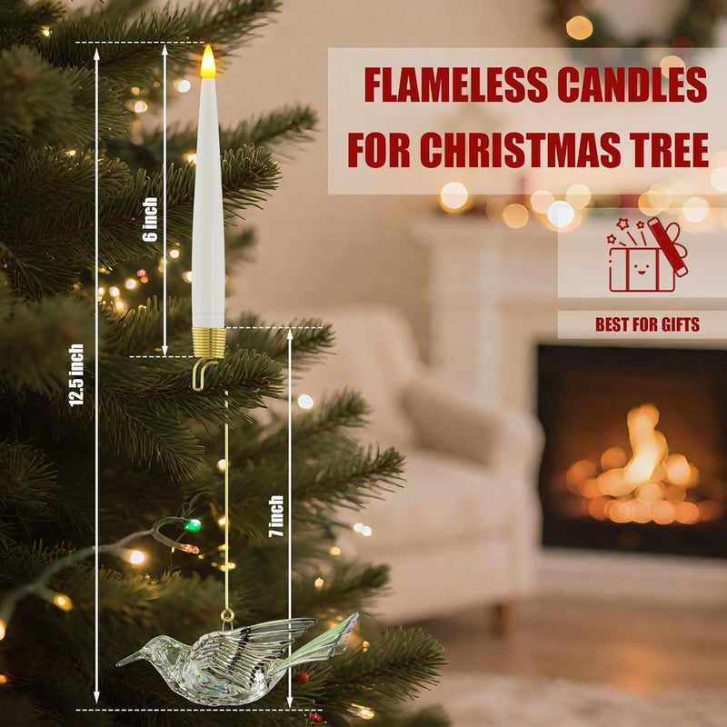 AFINETH Christmas Tree Candles with Remote, 6 Pack Battery Operated Christmas Candles, LED Candlesticks for Xmas Tree Decoration, Flickering Flameless Candle for New Year Home Party Decor, Hummingbird - Image 2